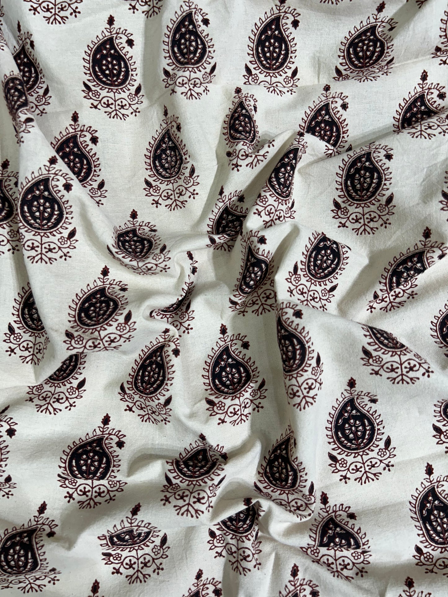 Off White Ornamental Paisley Fakira Print Hand Block Printed Fabric