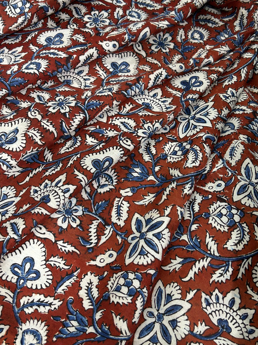 Maroon Blossom Vine Fakira Print Hand Block Printed Fabric