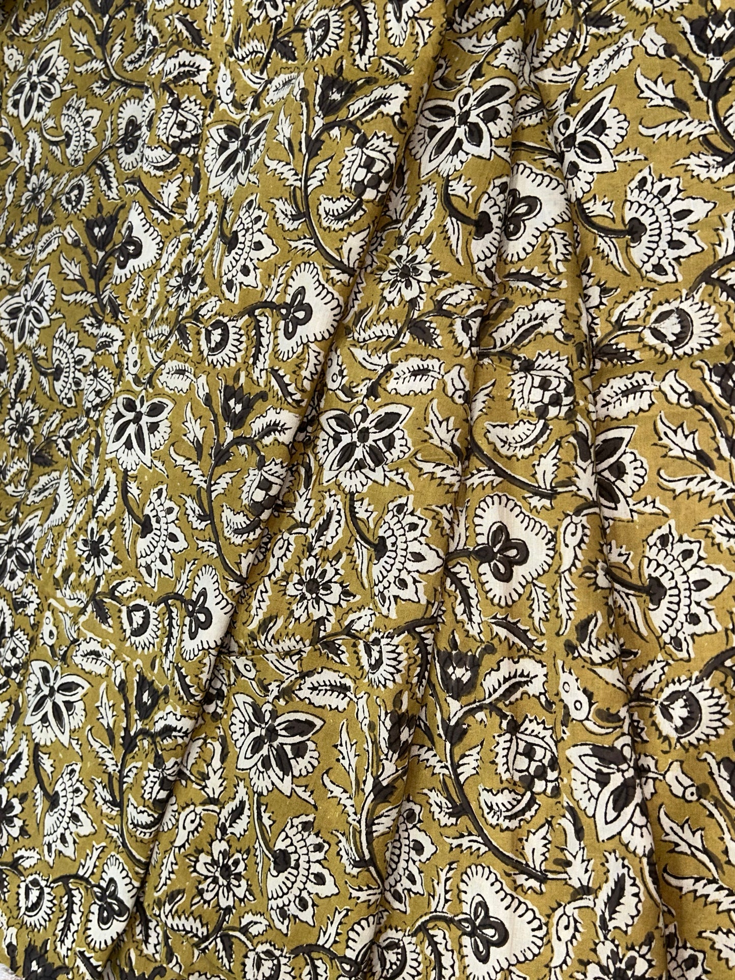 Mustard Botanical Floral Vine  Fakira Hand Block Printed Fabric