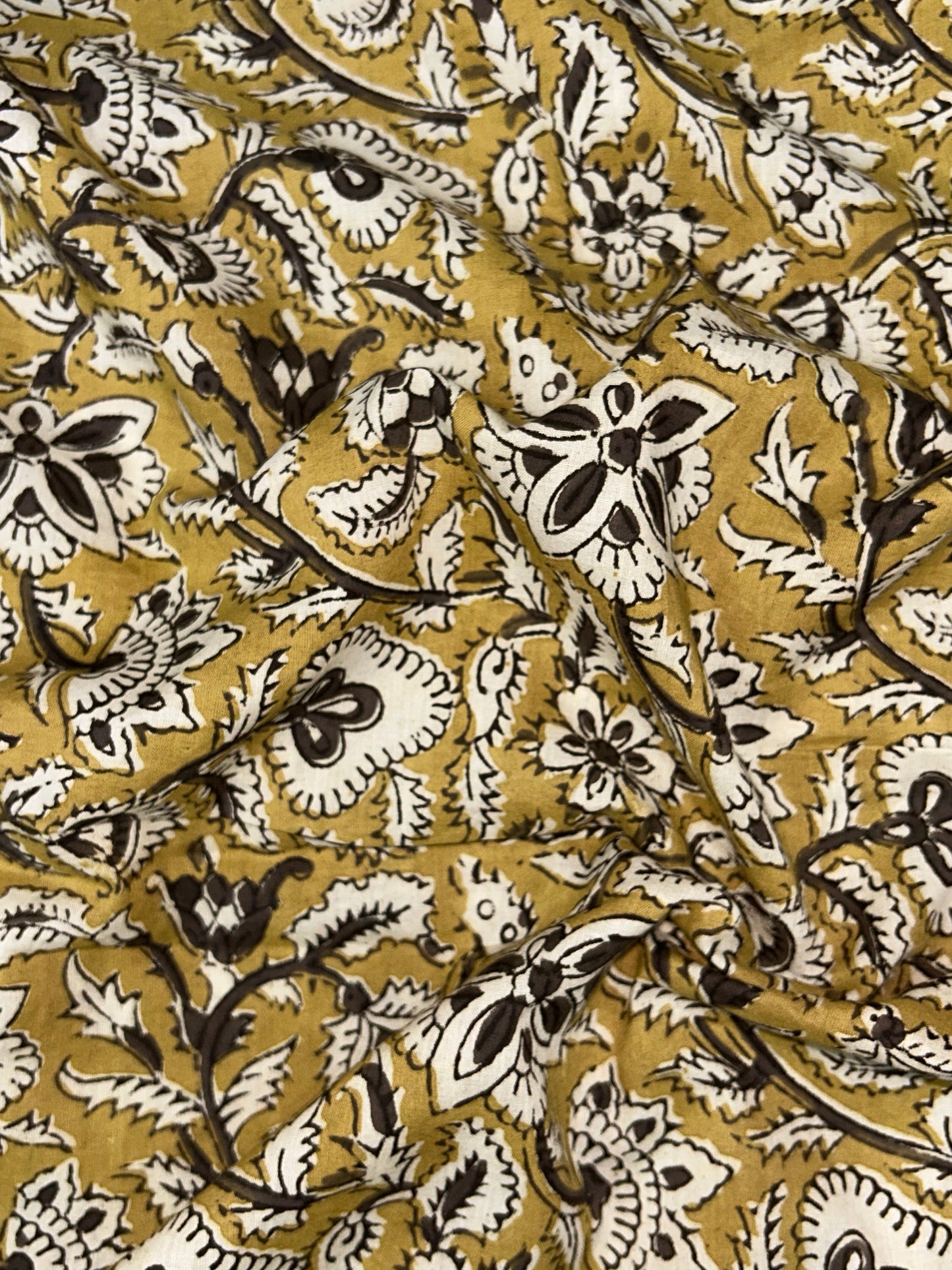 Mustard Botanical Floral Vine  Fakira Hand Block Printed Fabric