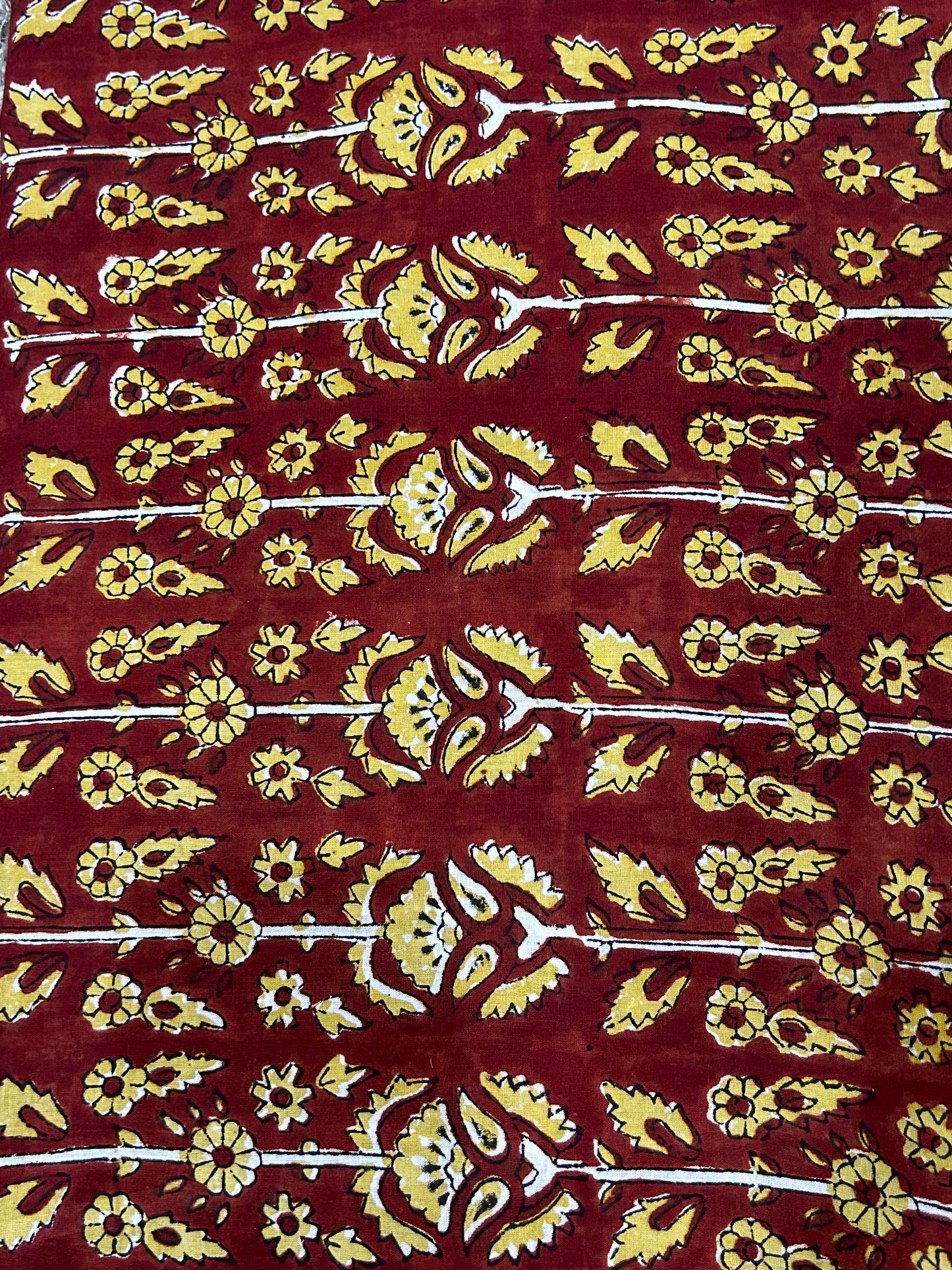 Maroon Floral Medallion  Fakira Hand Block Printed Fabric
