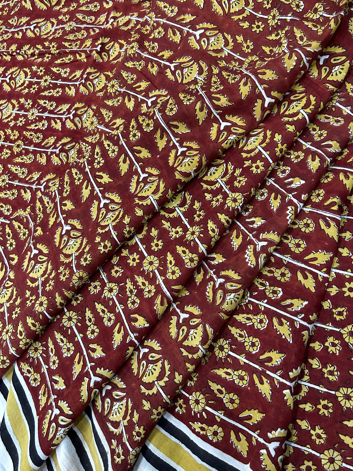 Maroon Floral Medallion  Fakira Hand Block Printed Fabric