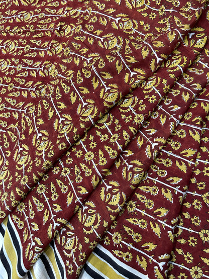 Maroon Floral Medallion  Fakira Hand Block Printed Fabric