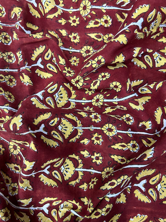 Maroon Floral Medallion  Fakira Hand Block Printed Fabric