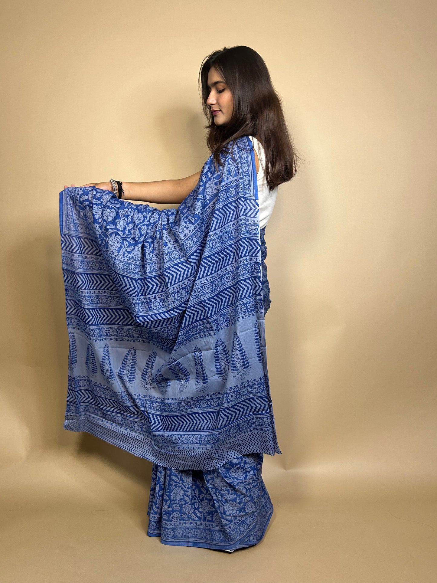 Pastel Poetry Handblock Printed Cotton Saree