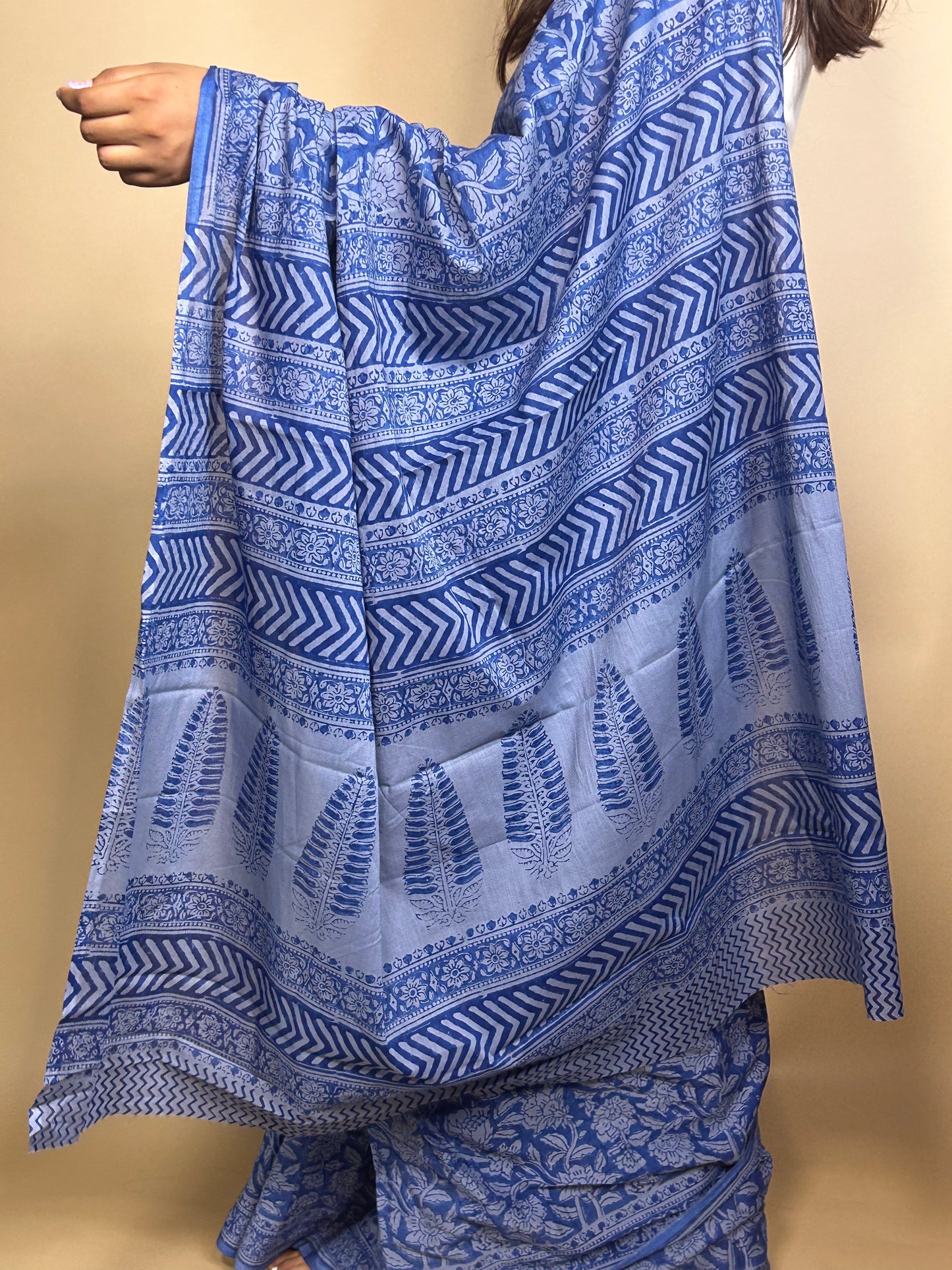 Pastel Poetry Handblock Printed Cotton Saree