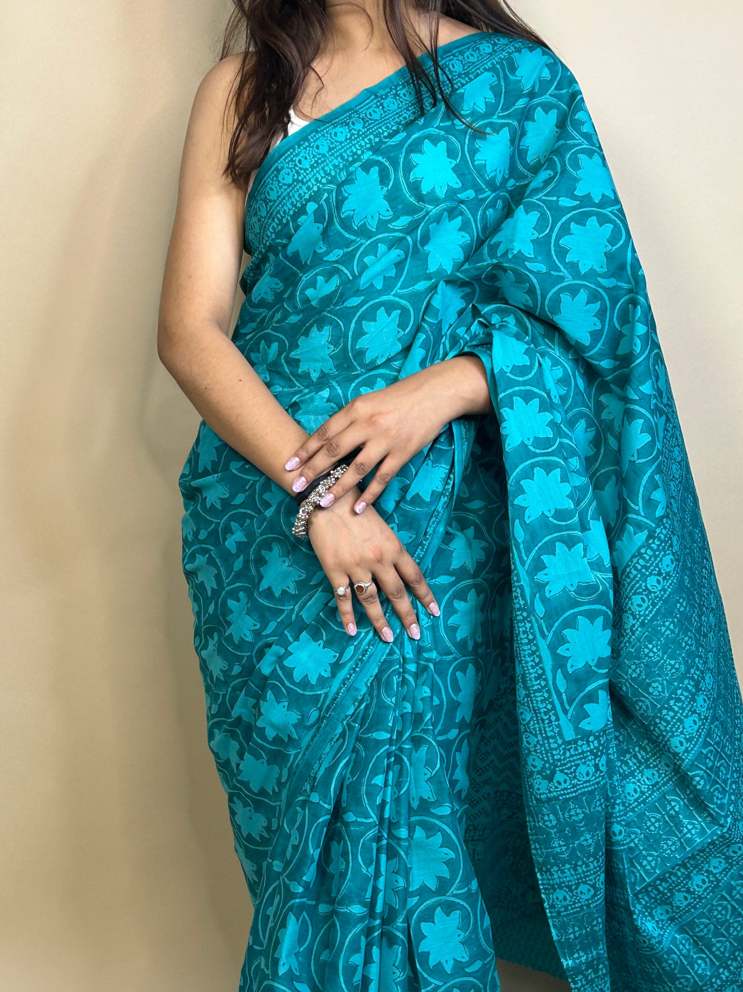 Pastel Poetry Handblock Printed Cotton Saree