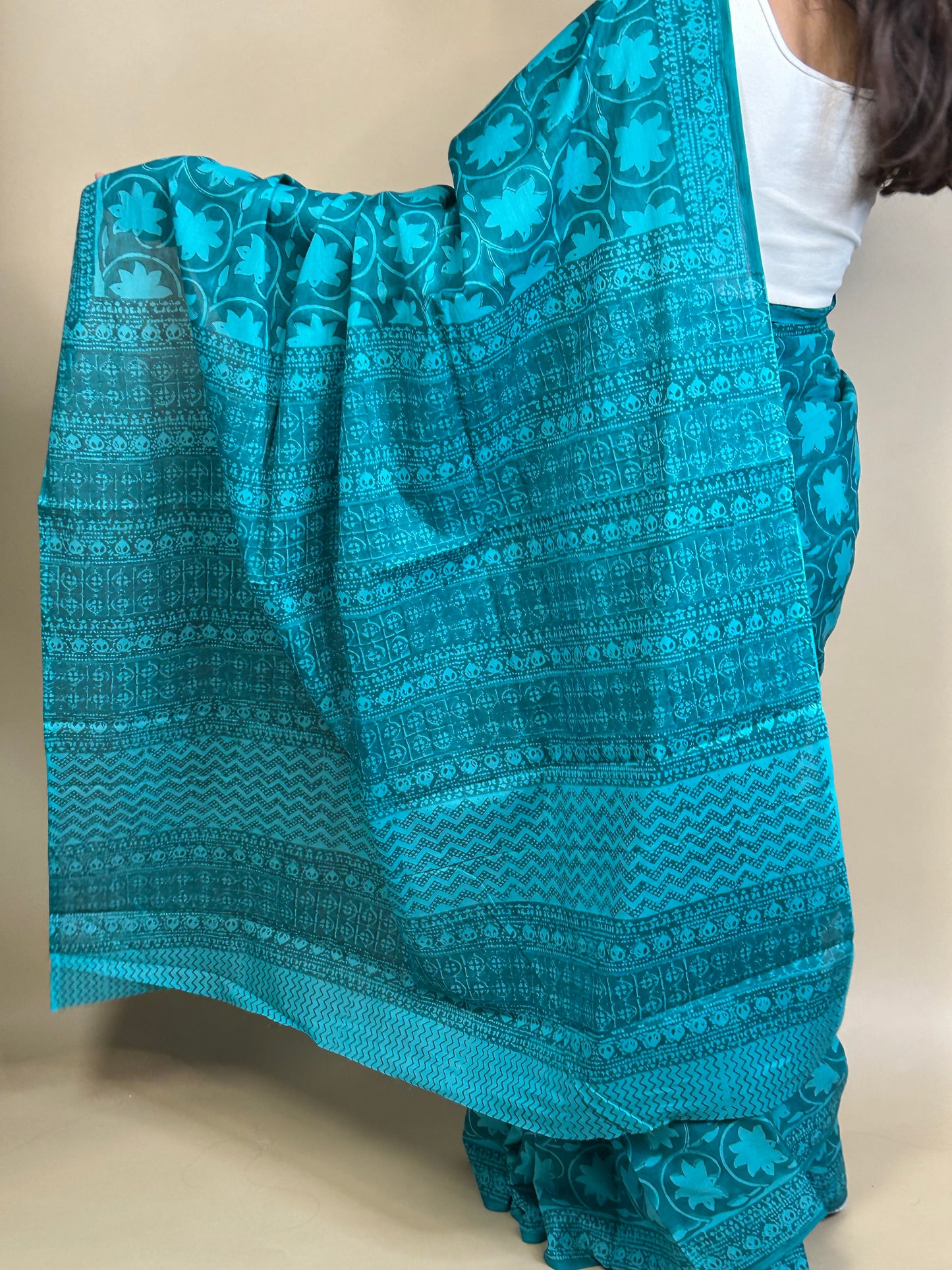 Pastel Poetry Handblock Printed Cotton Saree