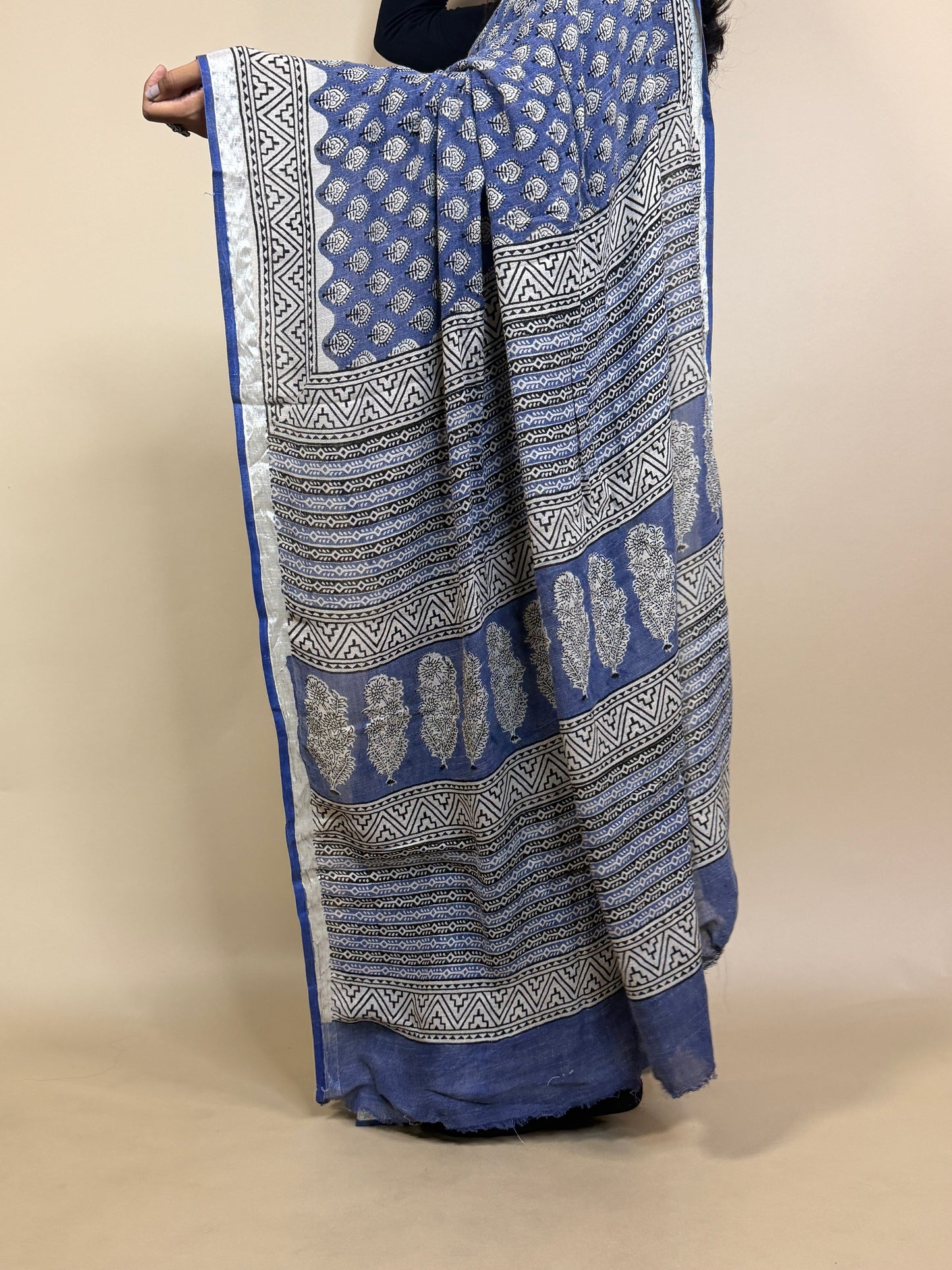 Handblock Printed Linen Saree