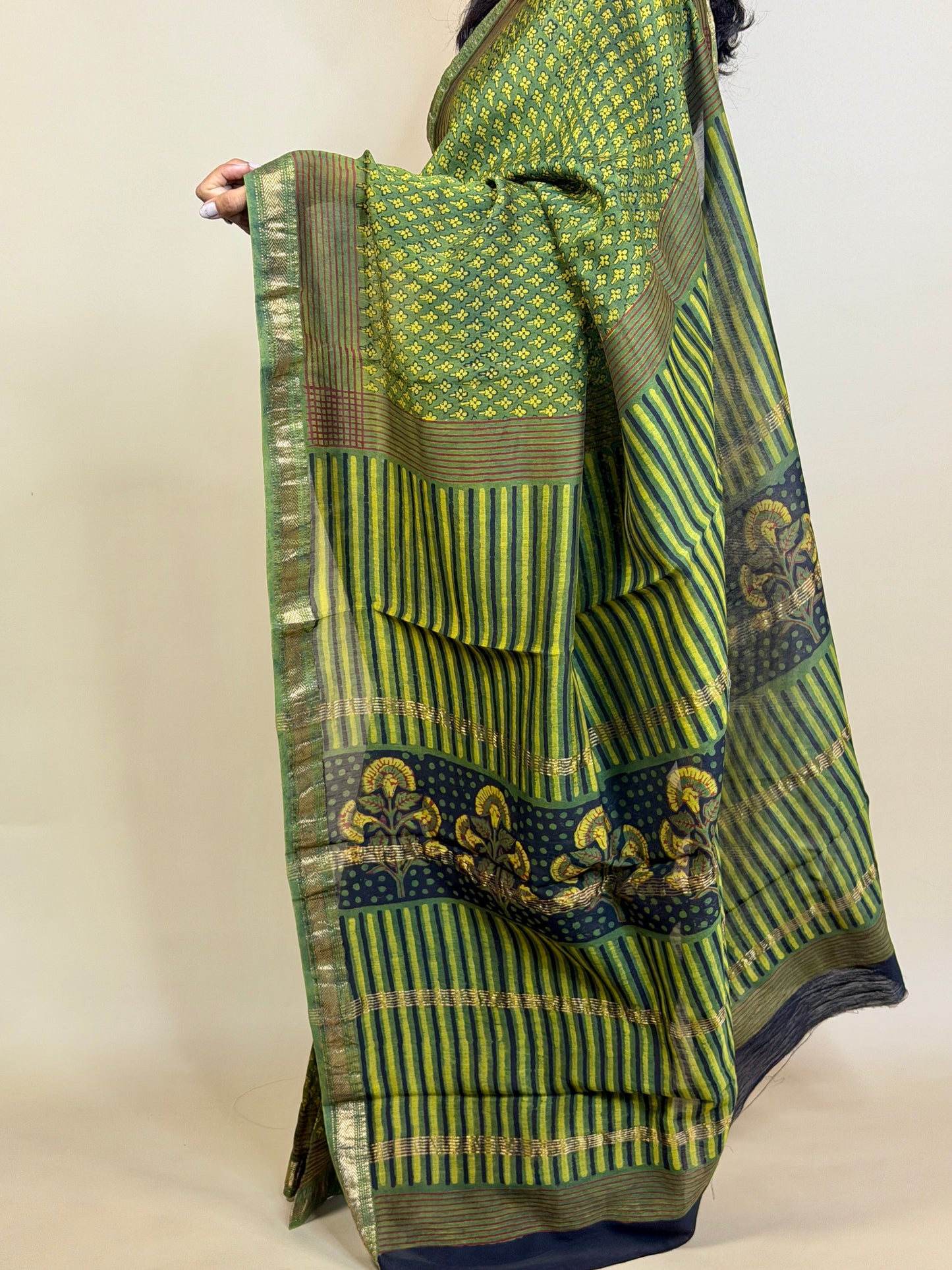 Maheshwari Handblock Printed Silk Saree