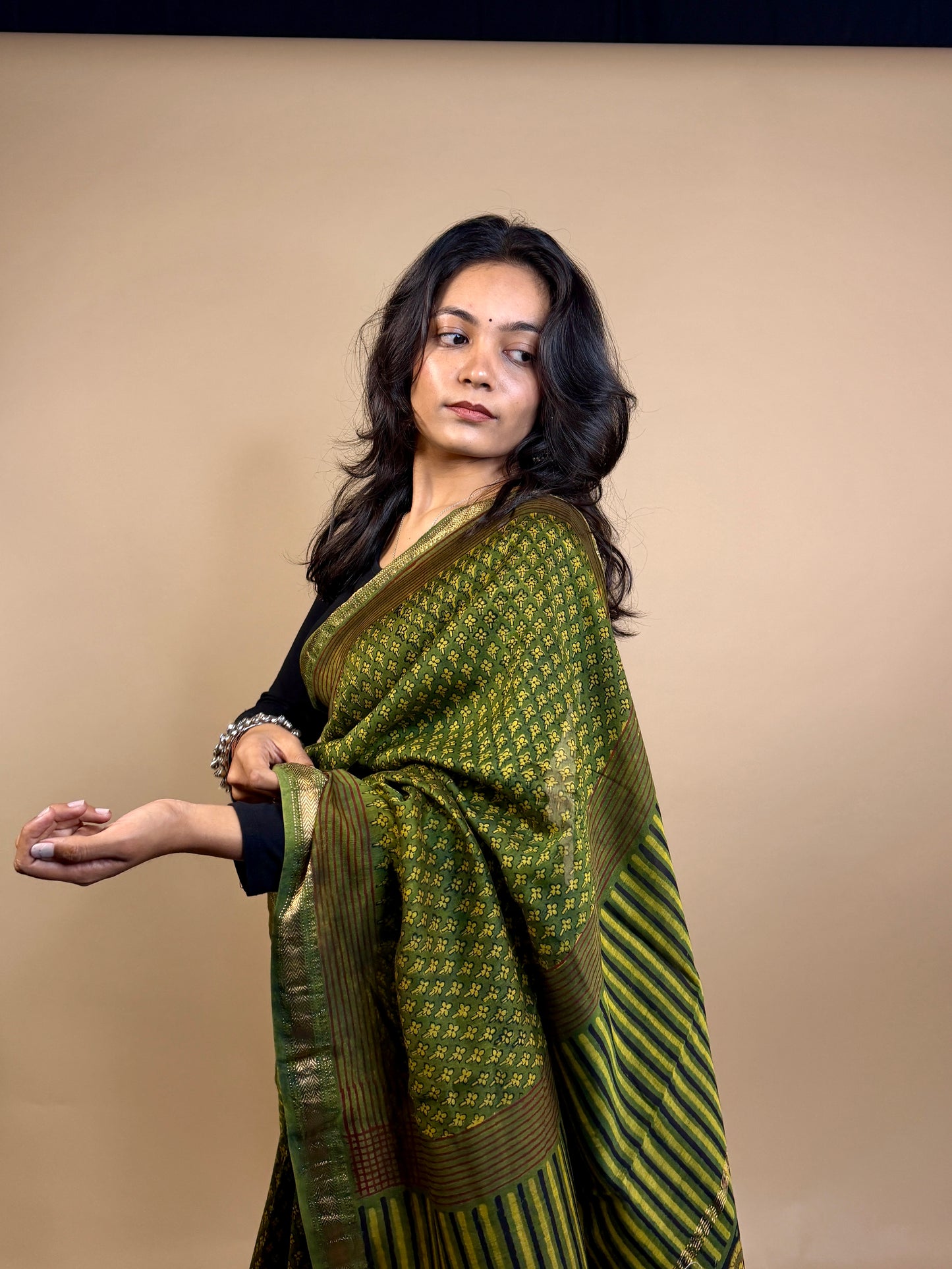 Maheshwari Handblock Printed Silk Saree