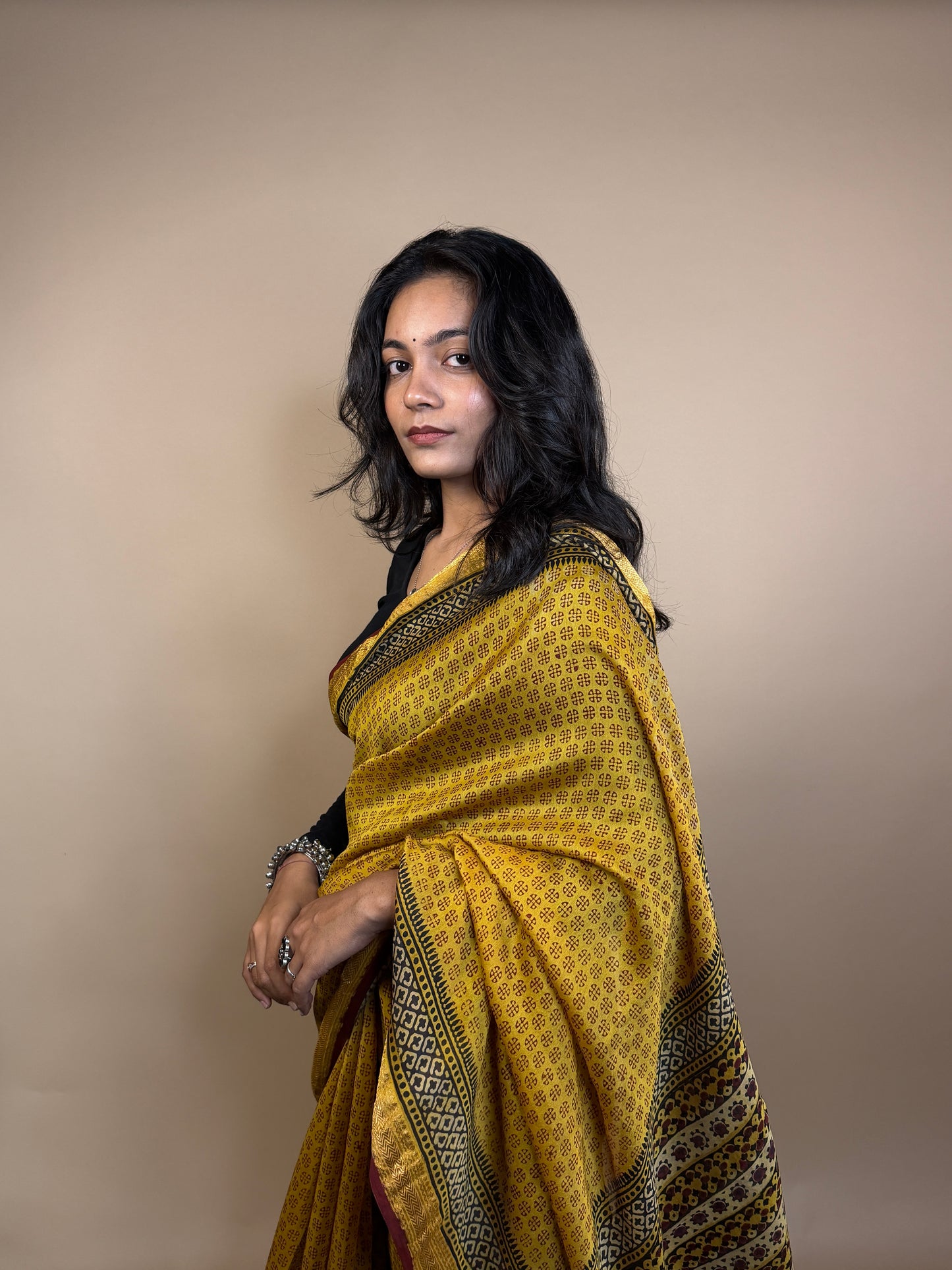 Maheshwari Handblock Printed Silk Saree