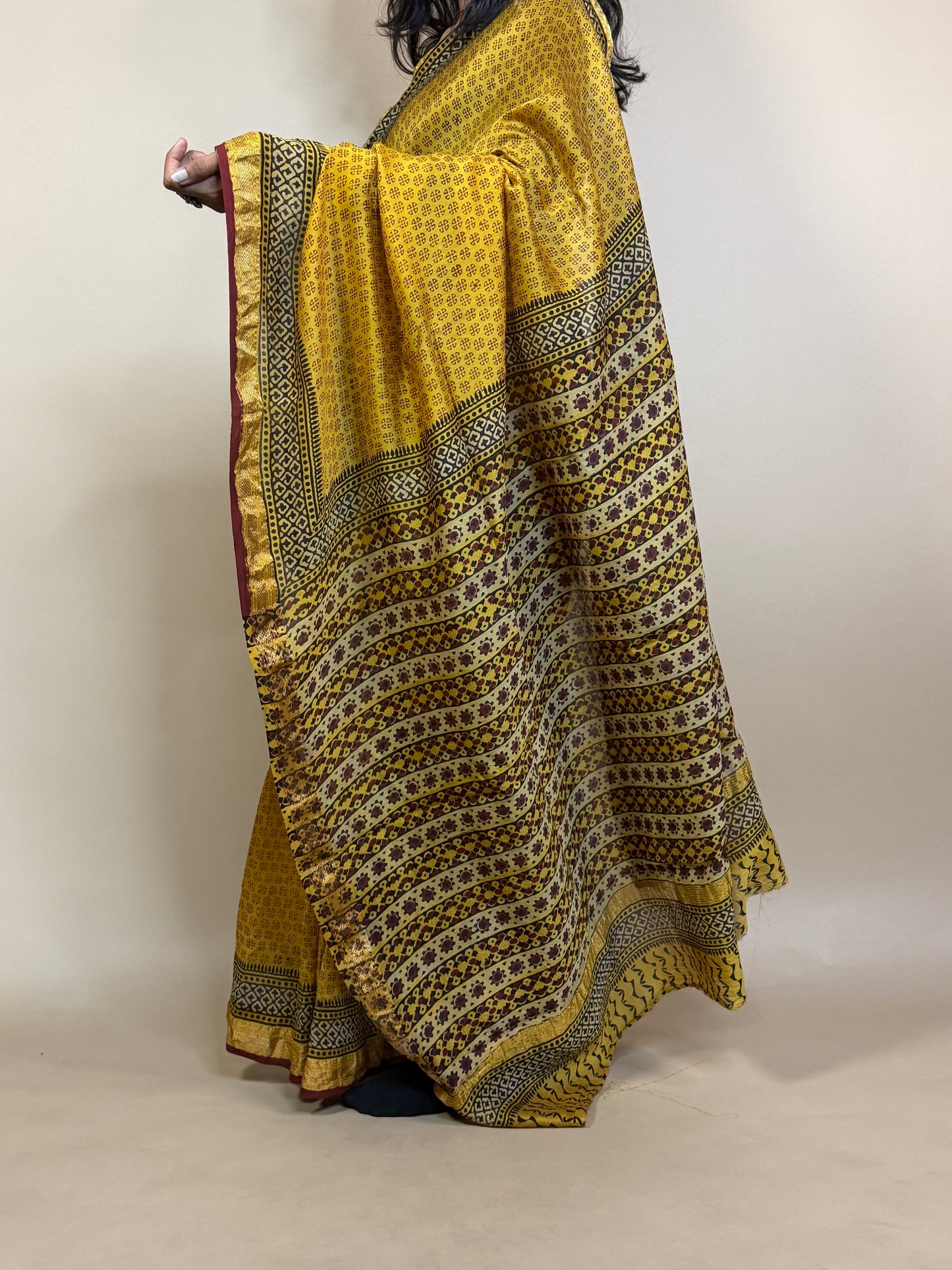 Maheshwari Handblock Printed Silk Saree