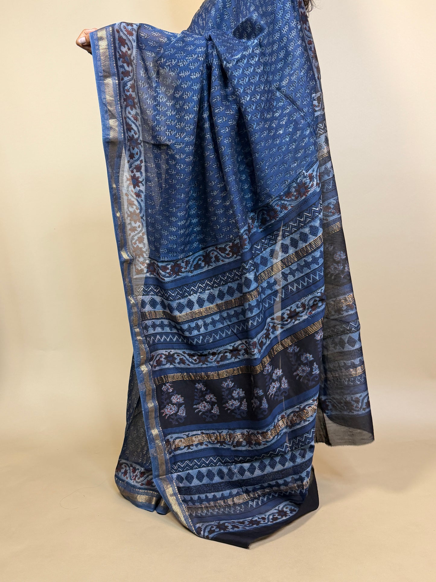 Maheshwari Handblock Printed Silk Saree