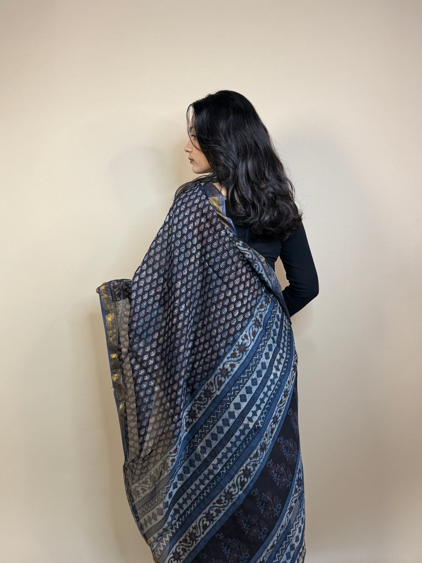 Maheshwari Handblock Printed Silk Saree