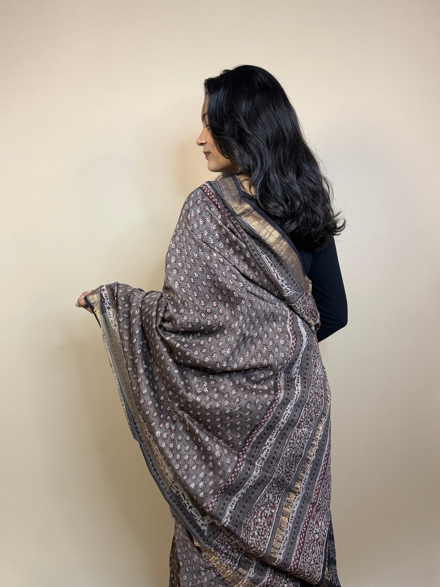 Maheshwari Handblock Printed Silk Saree