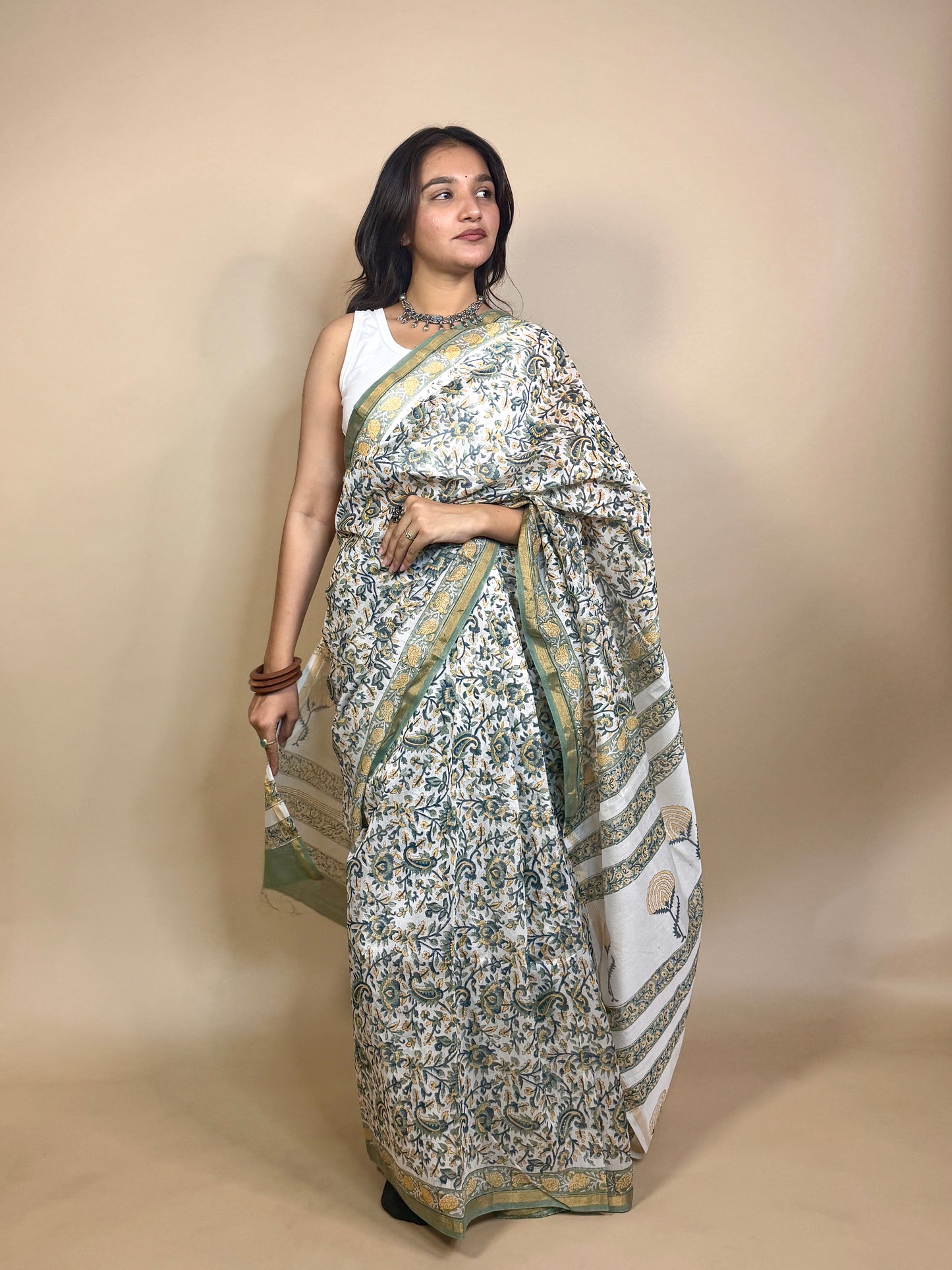 Anokhi Chanderi Handblock Printed Silk Saree
