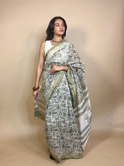 Anokhi Chanderi Handblock Printed Silk Saree