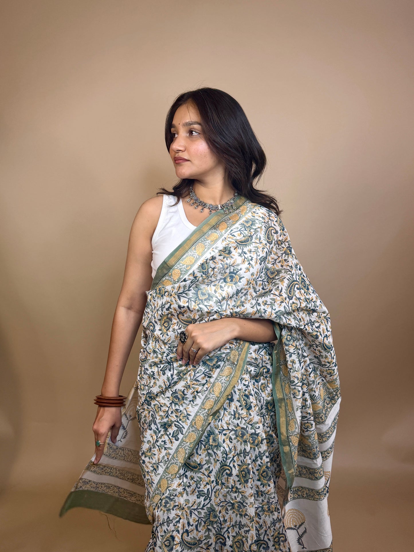 Anokhi Chanderi Handblock Printed Silk Saree