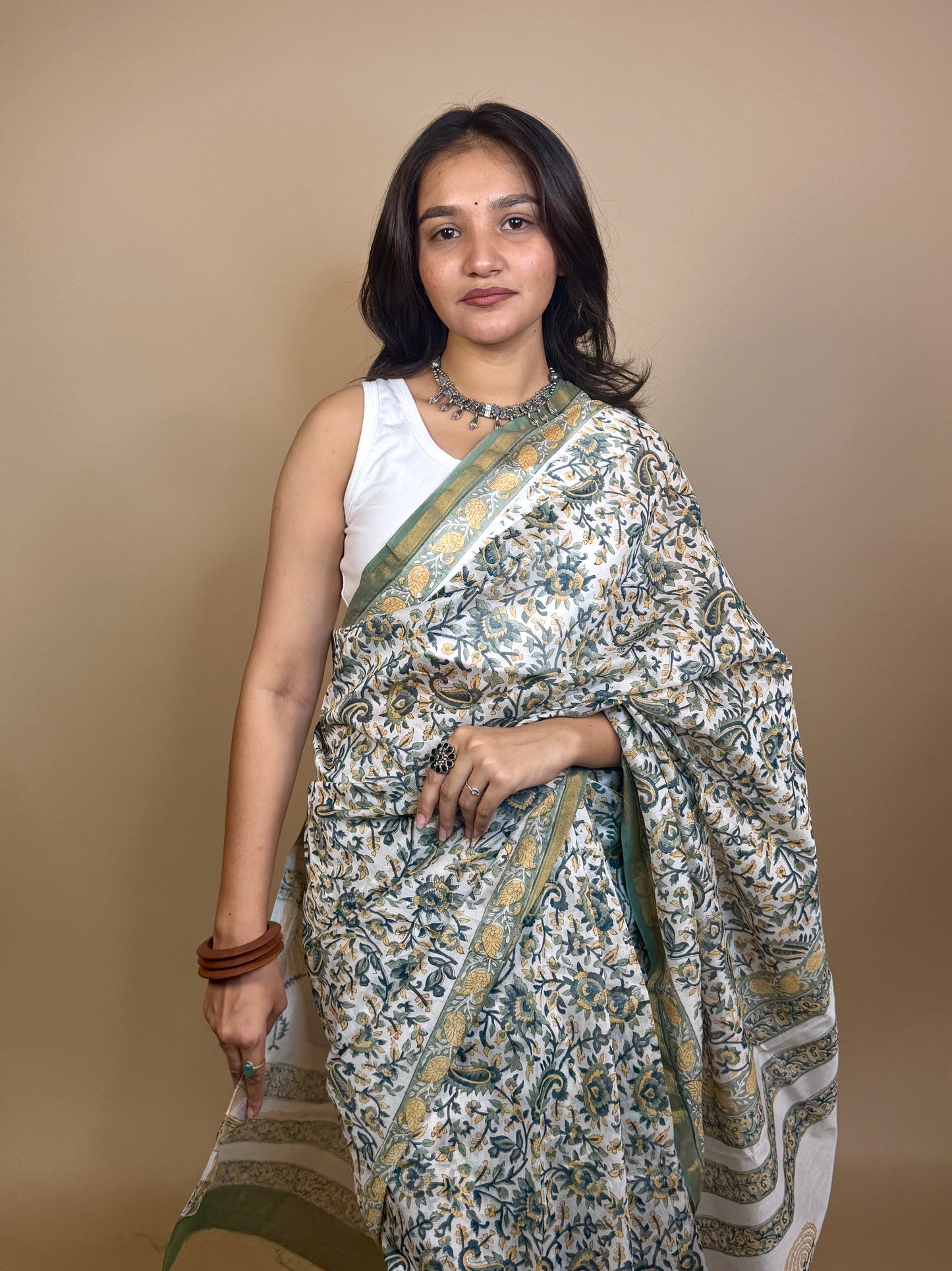 Anokhi Chanderi Handblock Printed Silk Saree