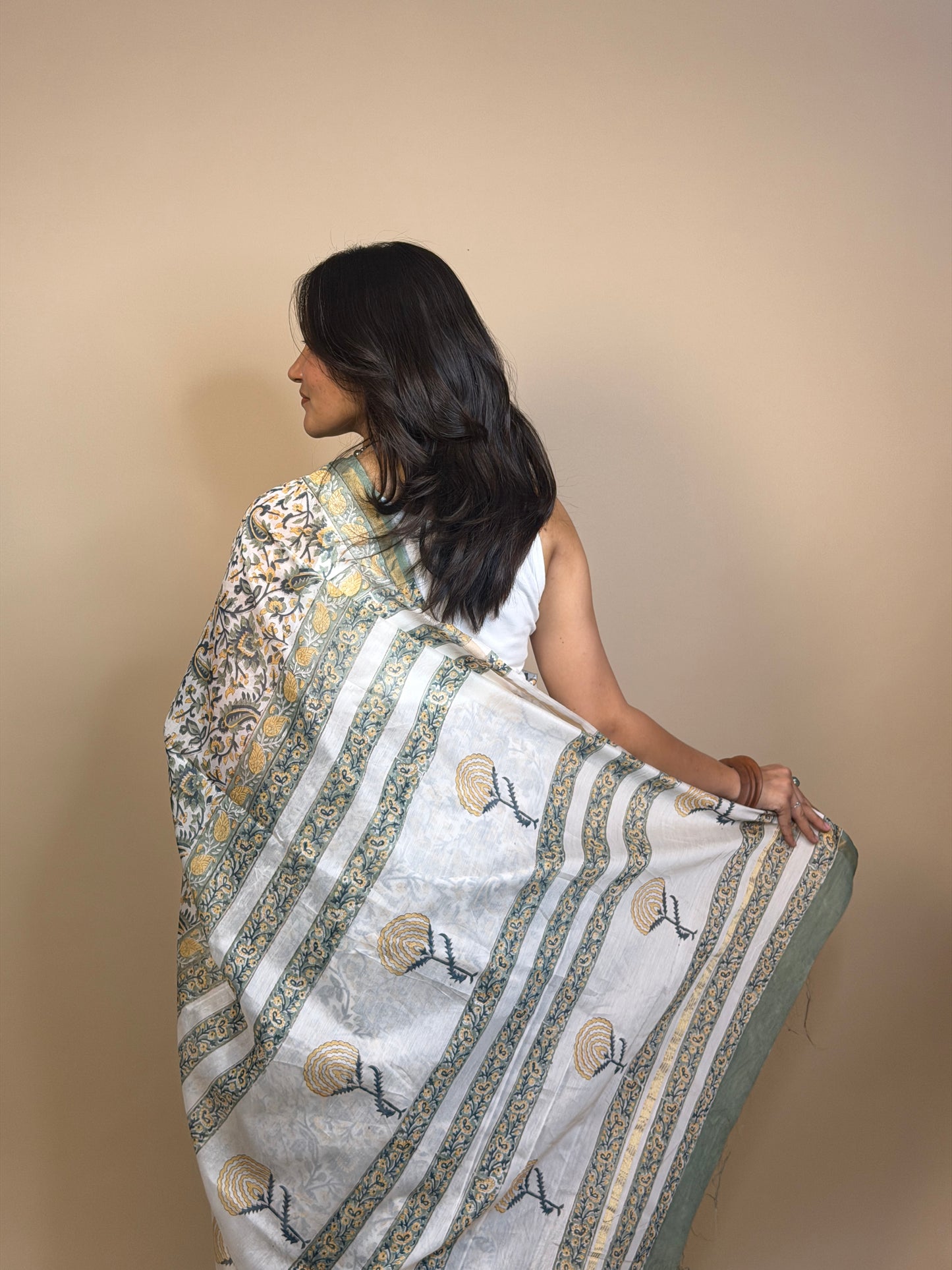 Anokhi Chanderi Handblock Printed Silk Saree
