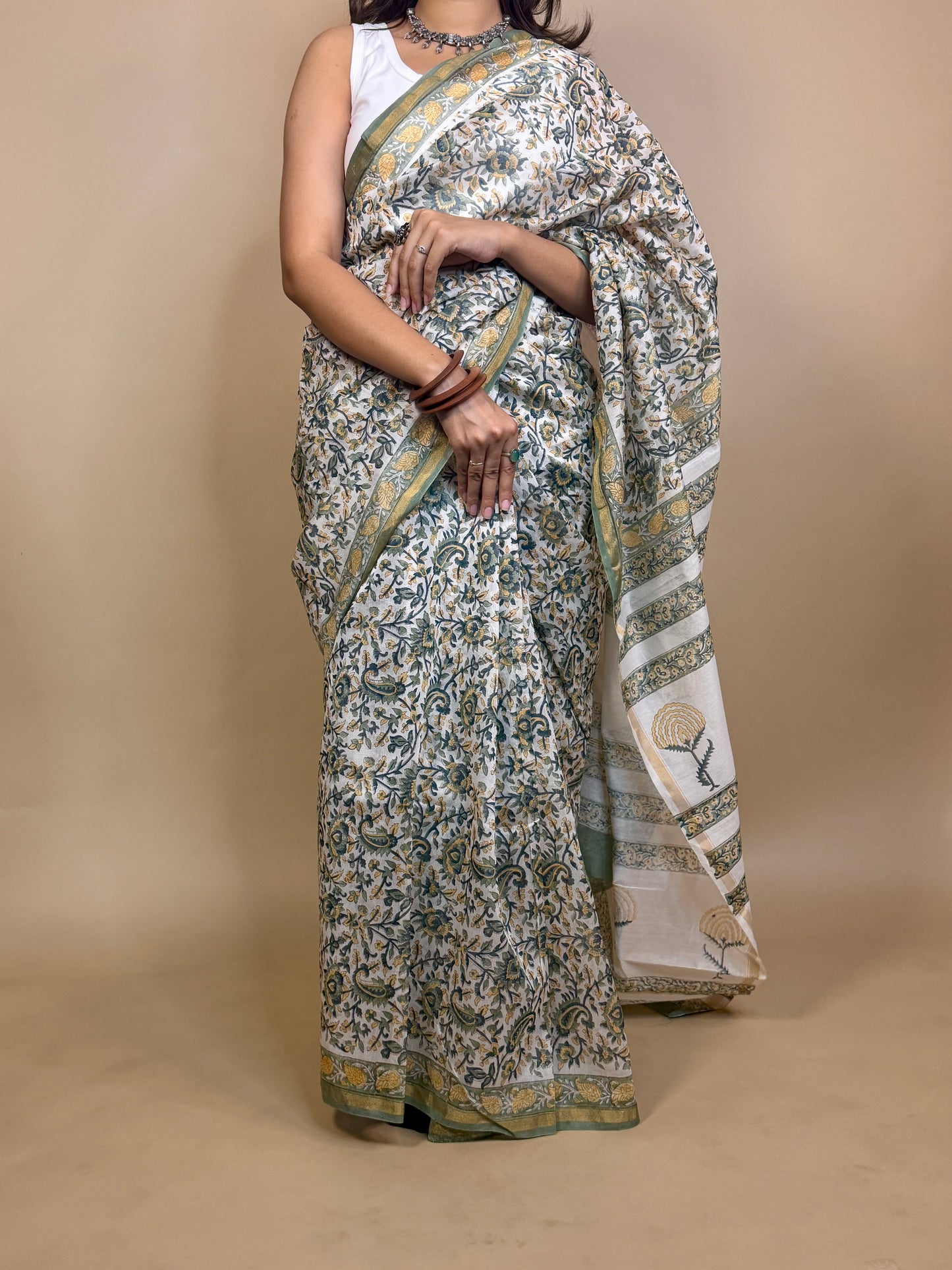 Anokhi Chanderi Handblock Printed Silk Saree