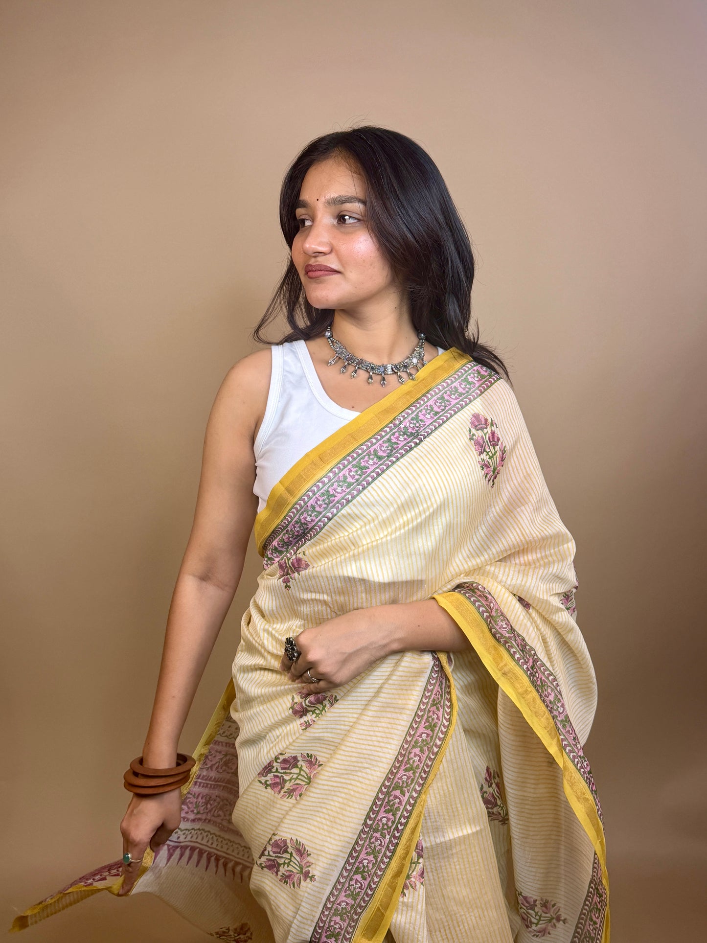 Anokhi Chanderi Handblock Printed Silk Saree