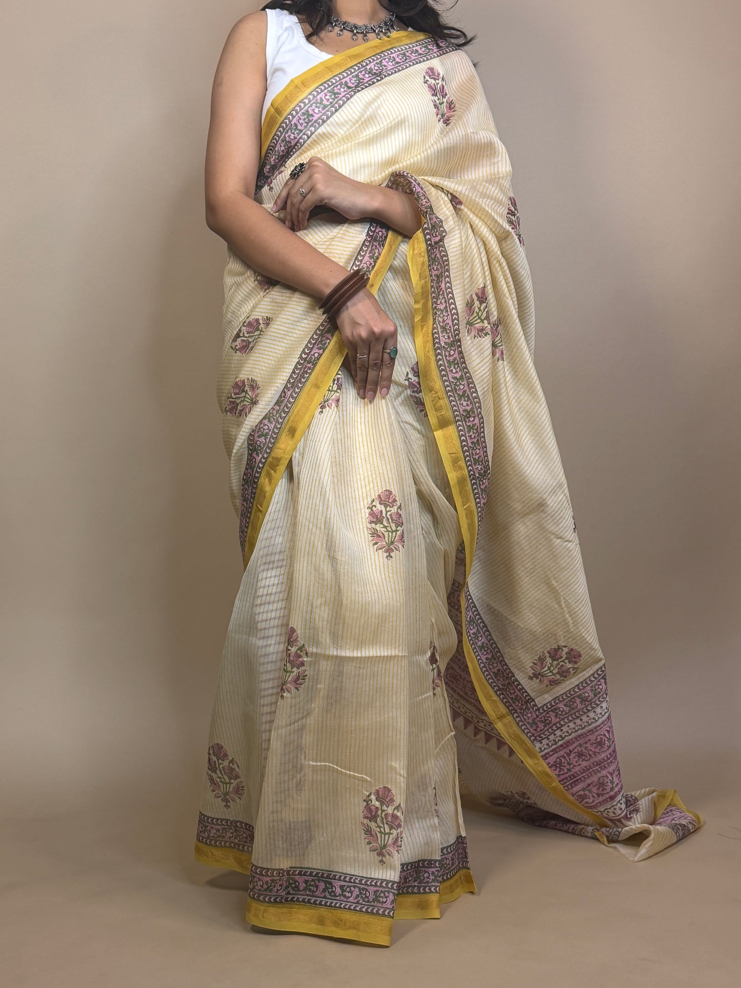 Anokhi Chanderi Handblock Printed Silk Saree