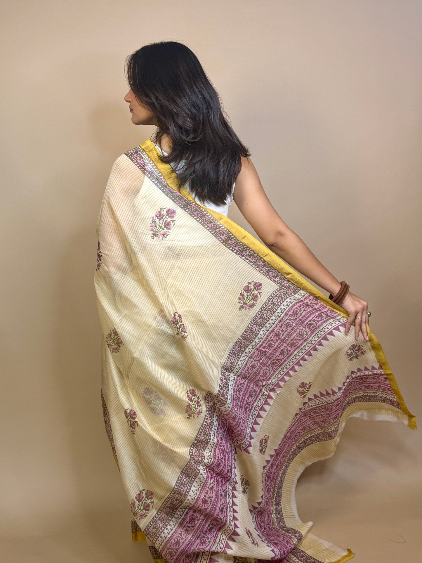 Anokhi Chanderi Handblock Printed Silk Saree