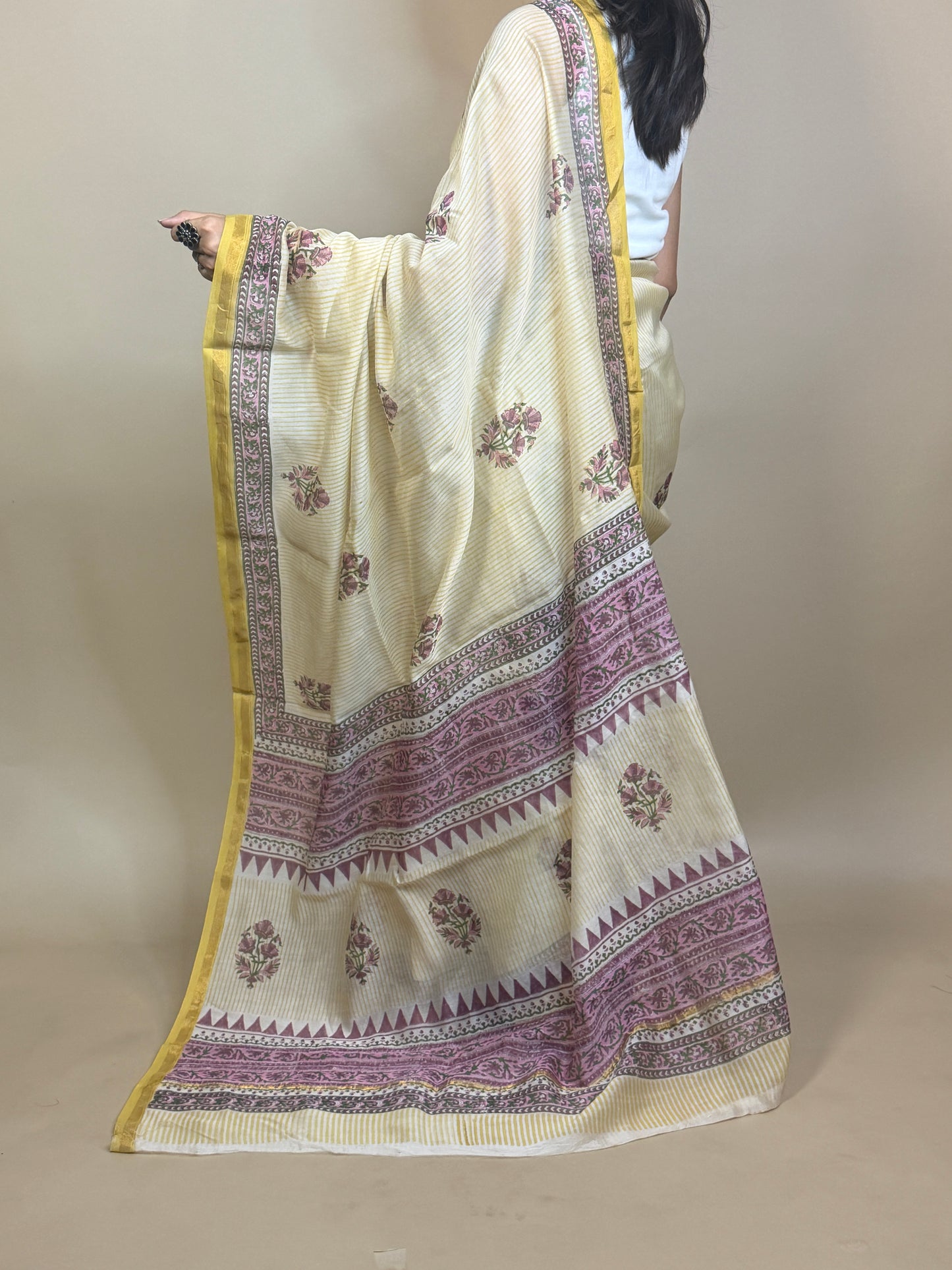Anokhi Chanderi Handblock Printed Silk Saree