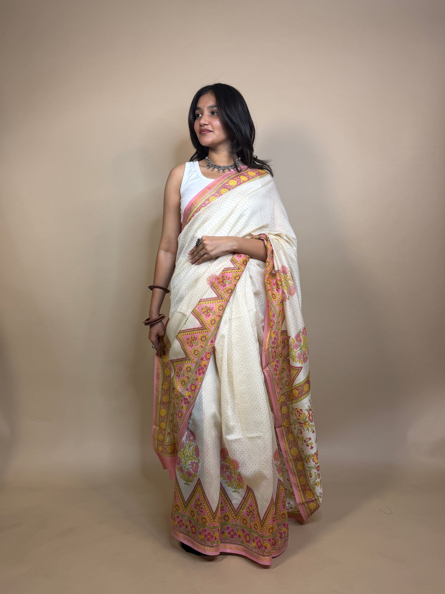 Anokhi Chanderi Handblock Printed Silk Saree