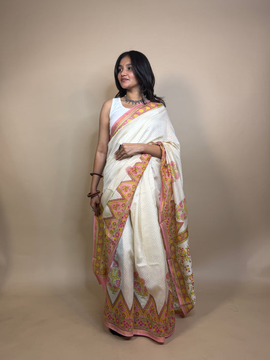Anokhi Chanderi Handblock Printed Silk Saree