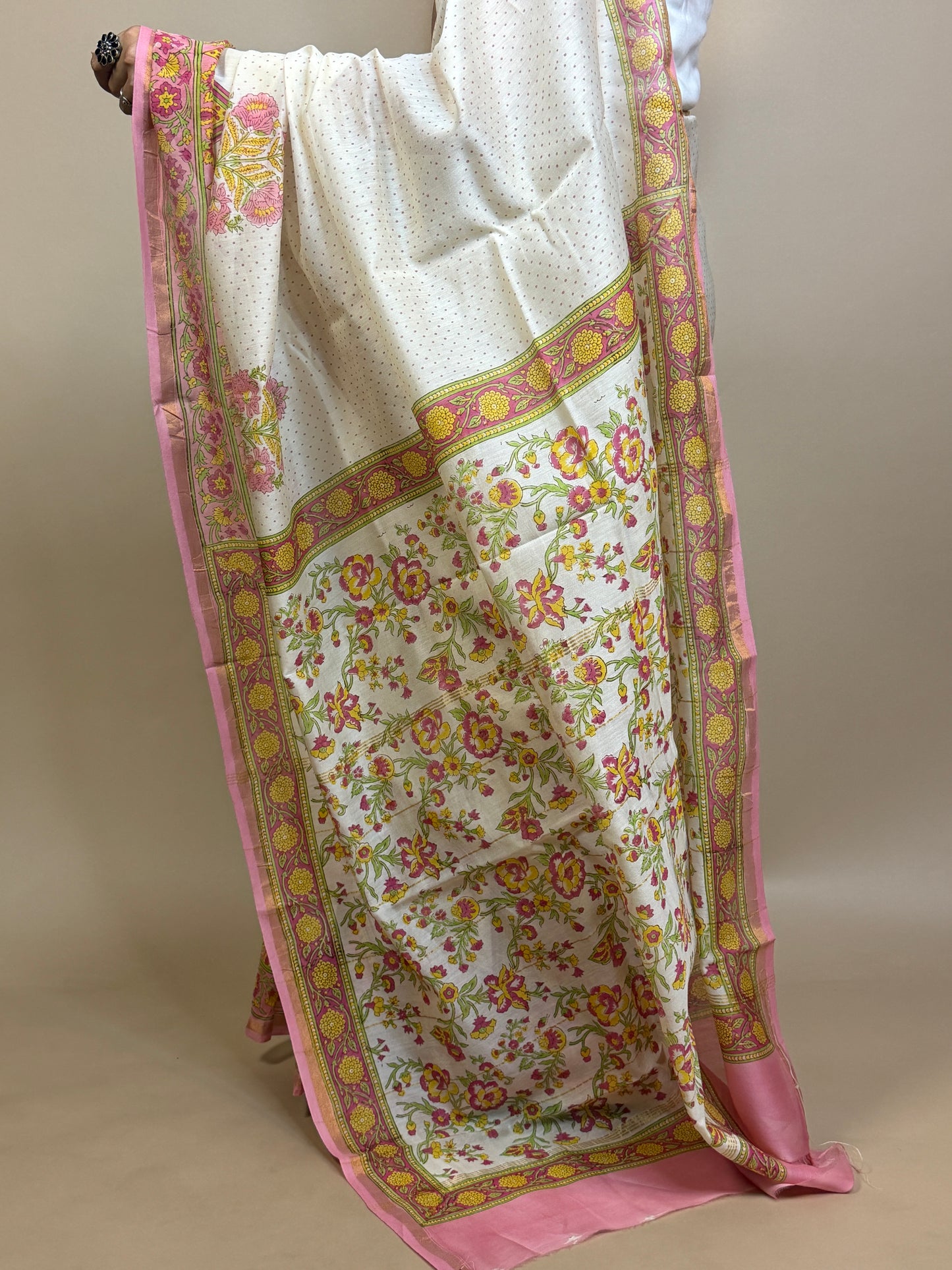 Anokhi Chanderi Handblock Printed Silk Saree