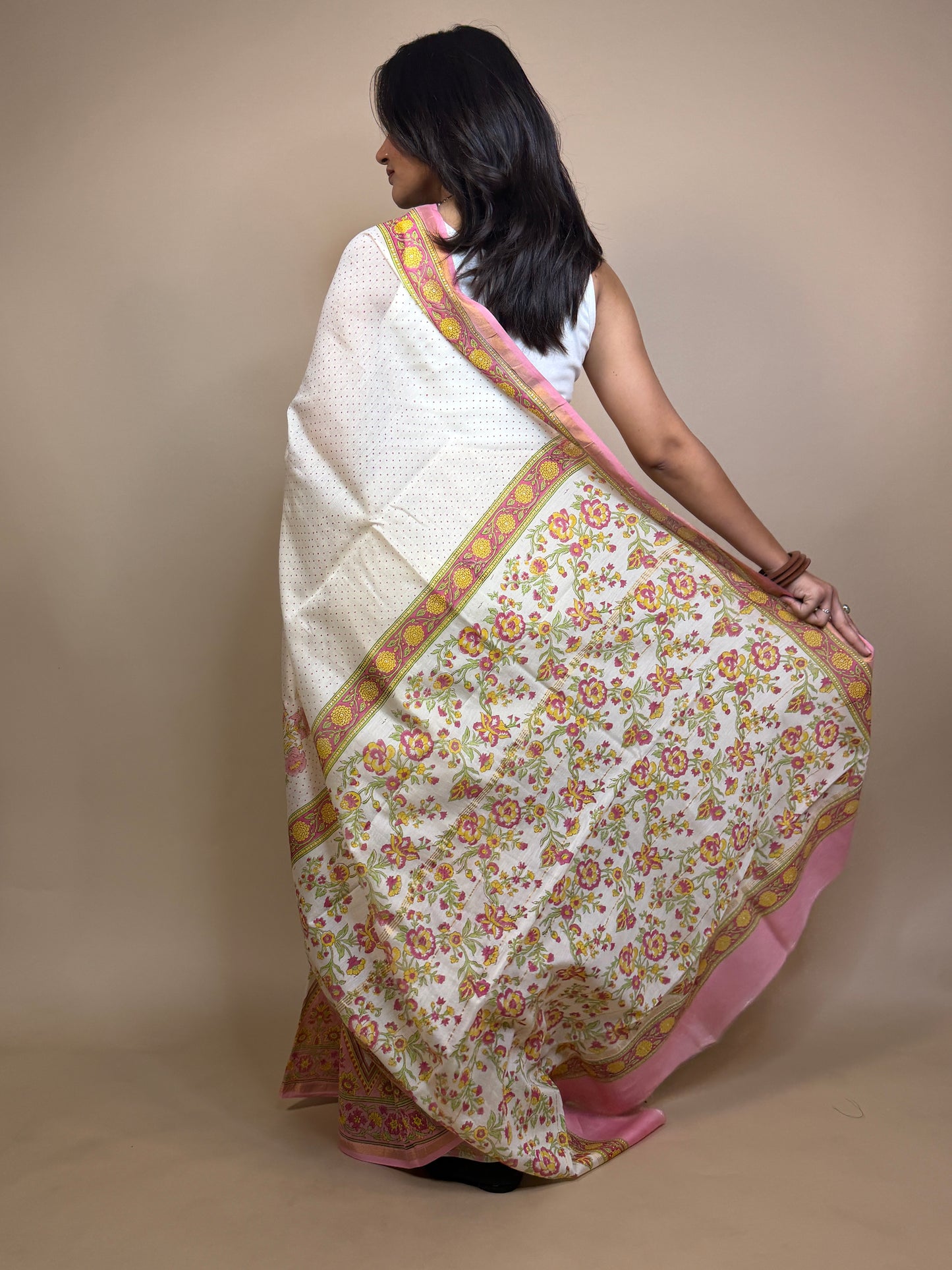 Anokhi Chanderi Handblock Printed Silk Saree