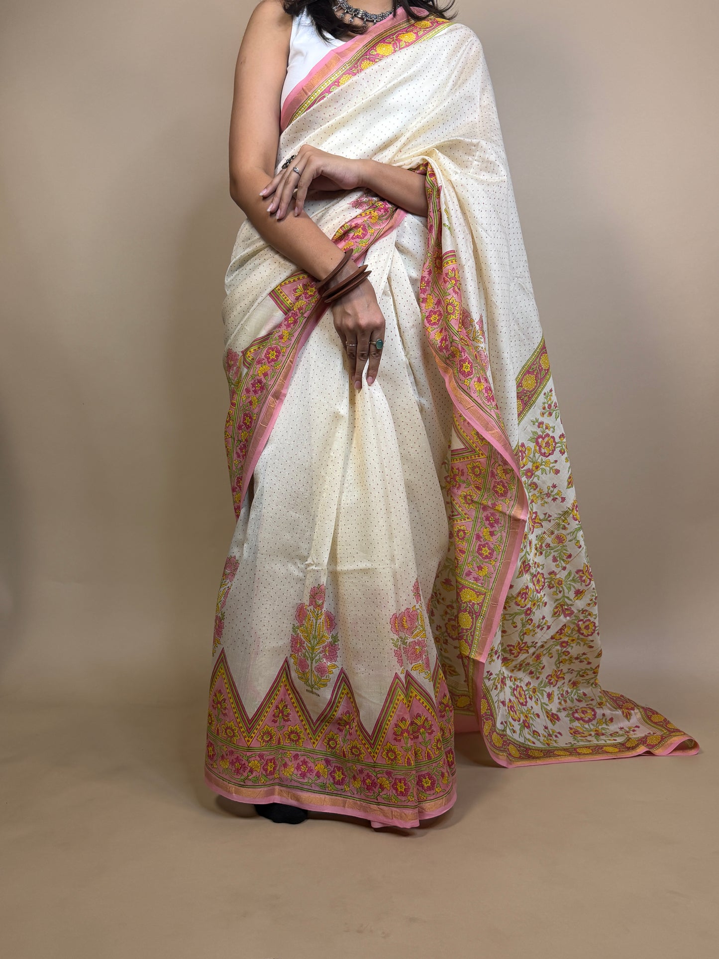 Anokhi Chanderi Handblock Printed Silk Saree