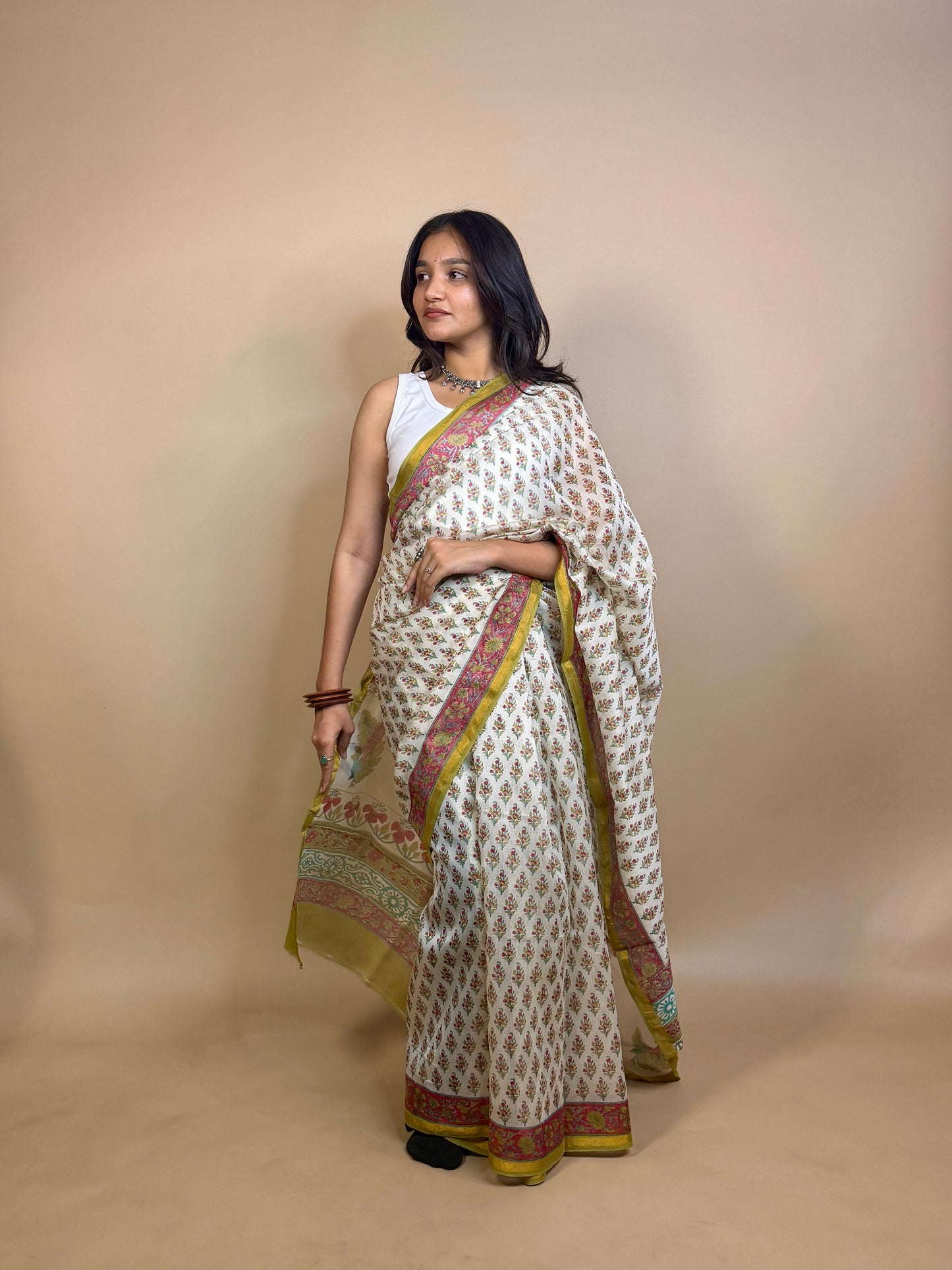Anokhi Chanderi Handblock Printed Silk Saree