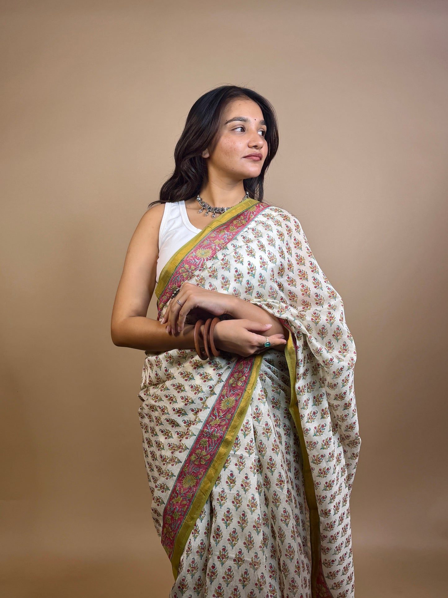 Anokhi Chanderi Handblock Printed Silk Saree
