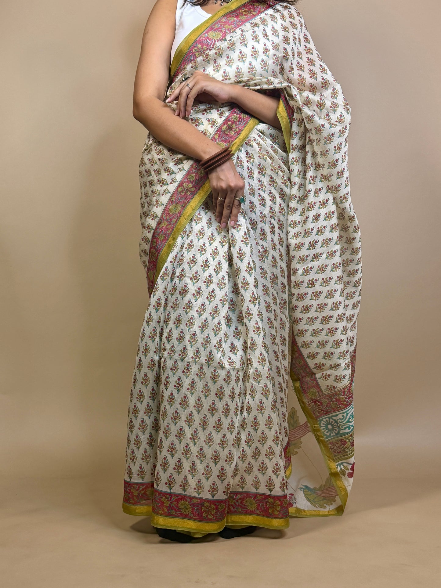 Anokhi Chanderi Handblock Printed Silk Saree