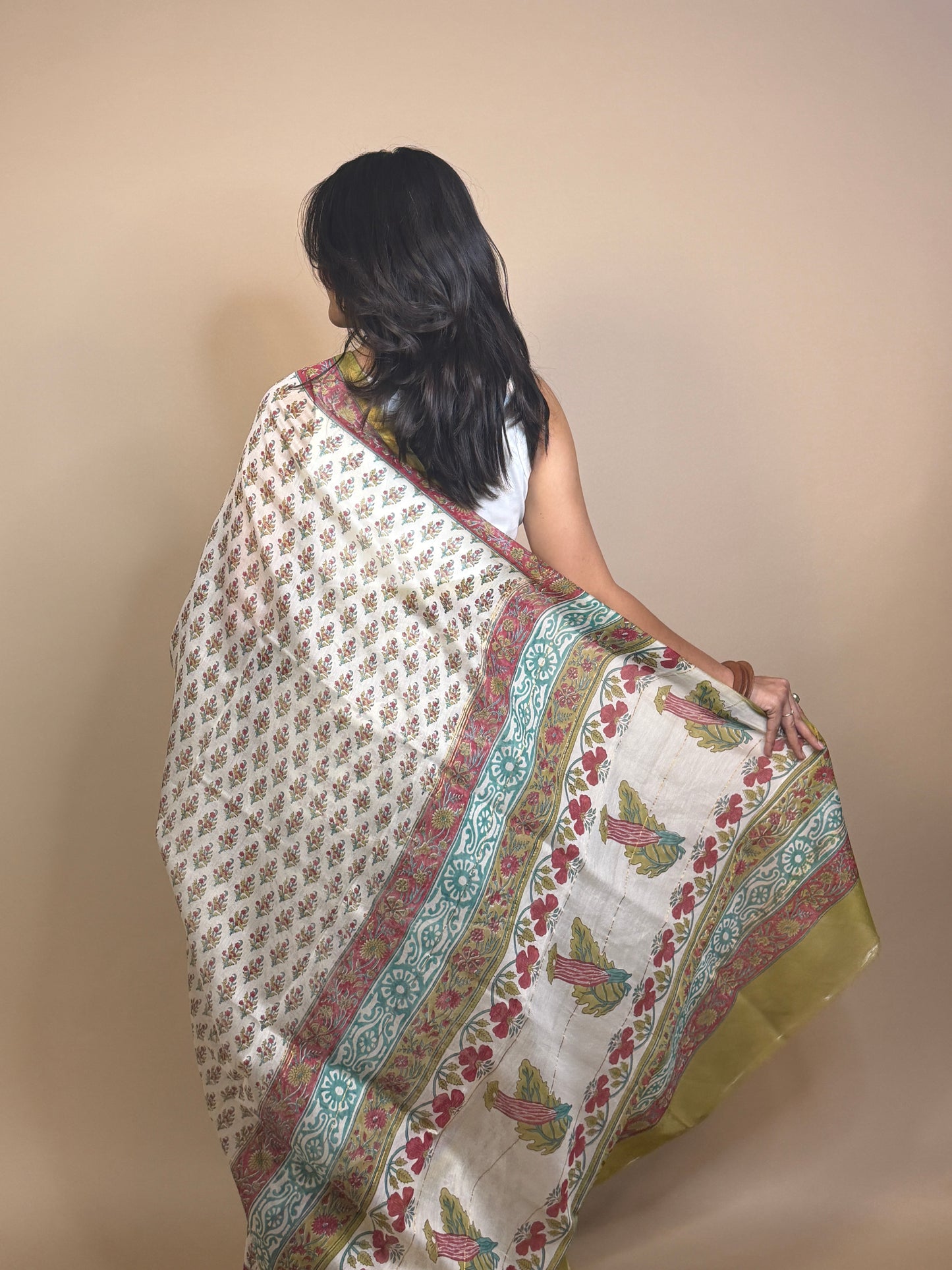 Anokhi Chanderi Handblock Printed Silk Saree