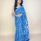 Indigo Blue Handblock Printed Cotton Saree