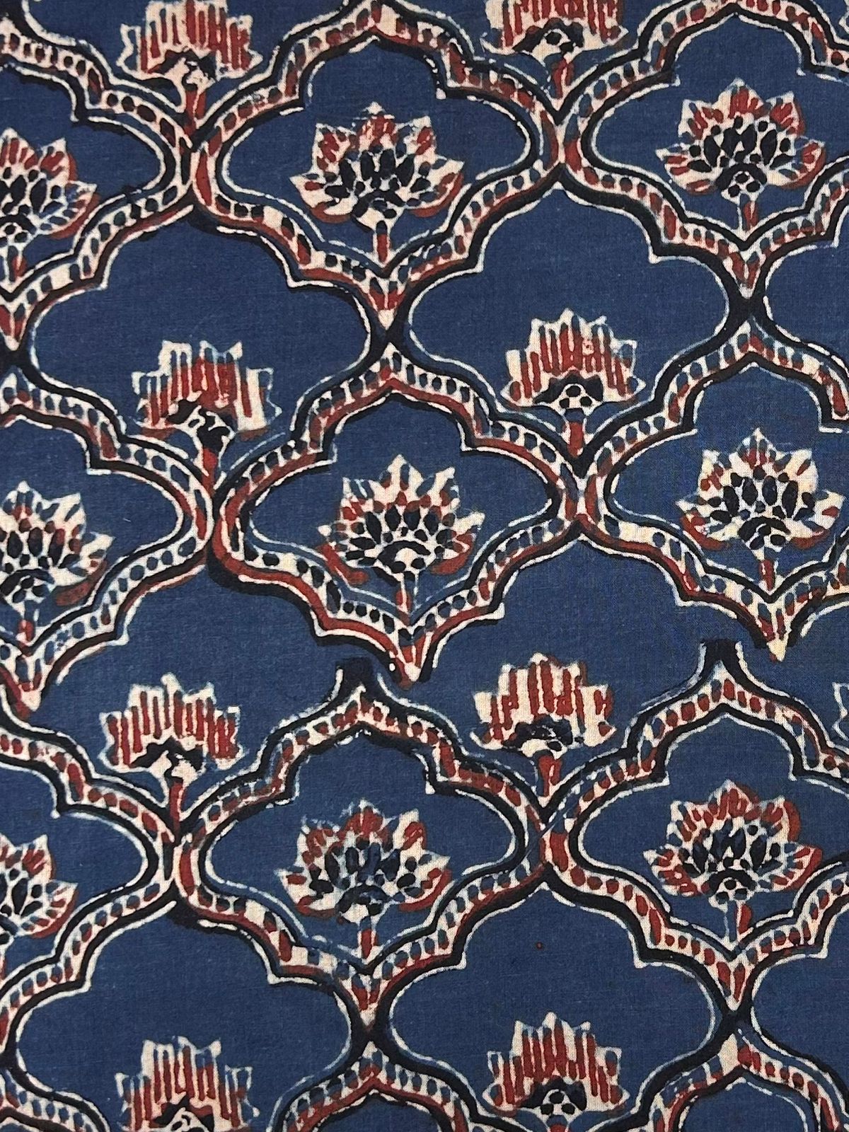 Indigo Ajrakh Handblock Printed Cotton Fabric
