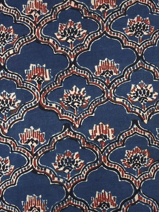 Indigo Ajrakh Handblock Printed Cotton Fabric

