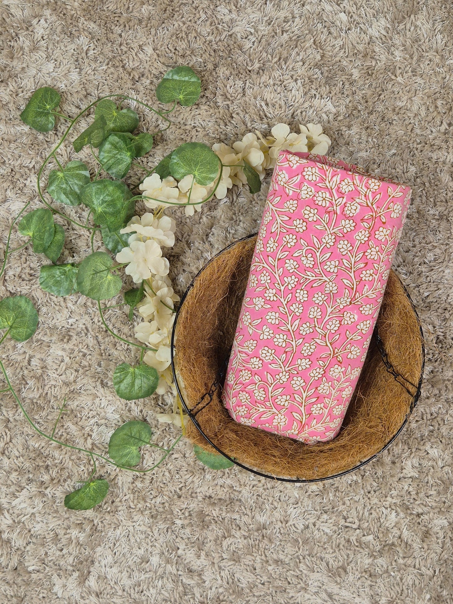 Multicolor Indigo White Print Fabric | Blush Pink