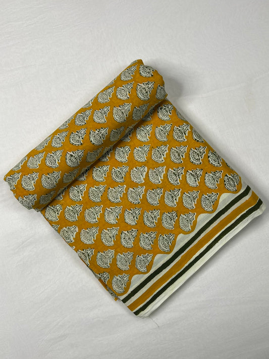 Multicolor Indigo White Print Fabric | Mustard