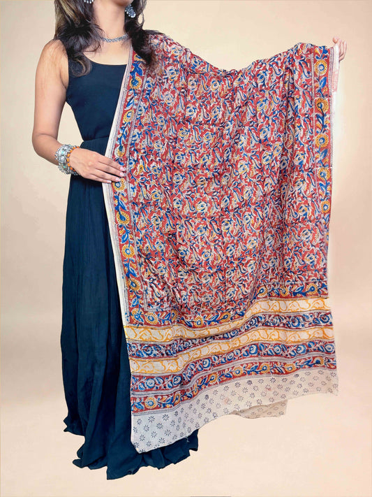 Beige Kalamkari Handblock Printed Cotton Dupatta