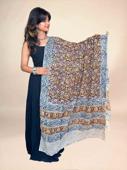 Cream Kalamkari Handblock Printed Cotton Dupatta