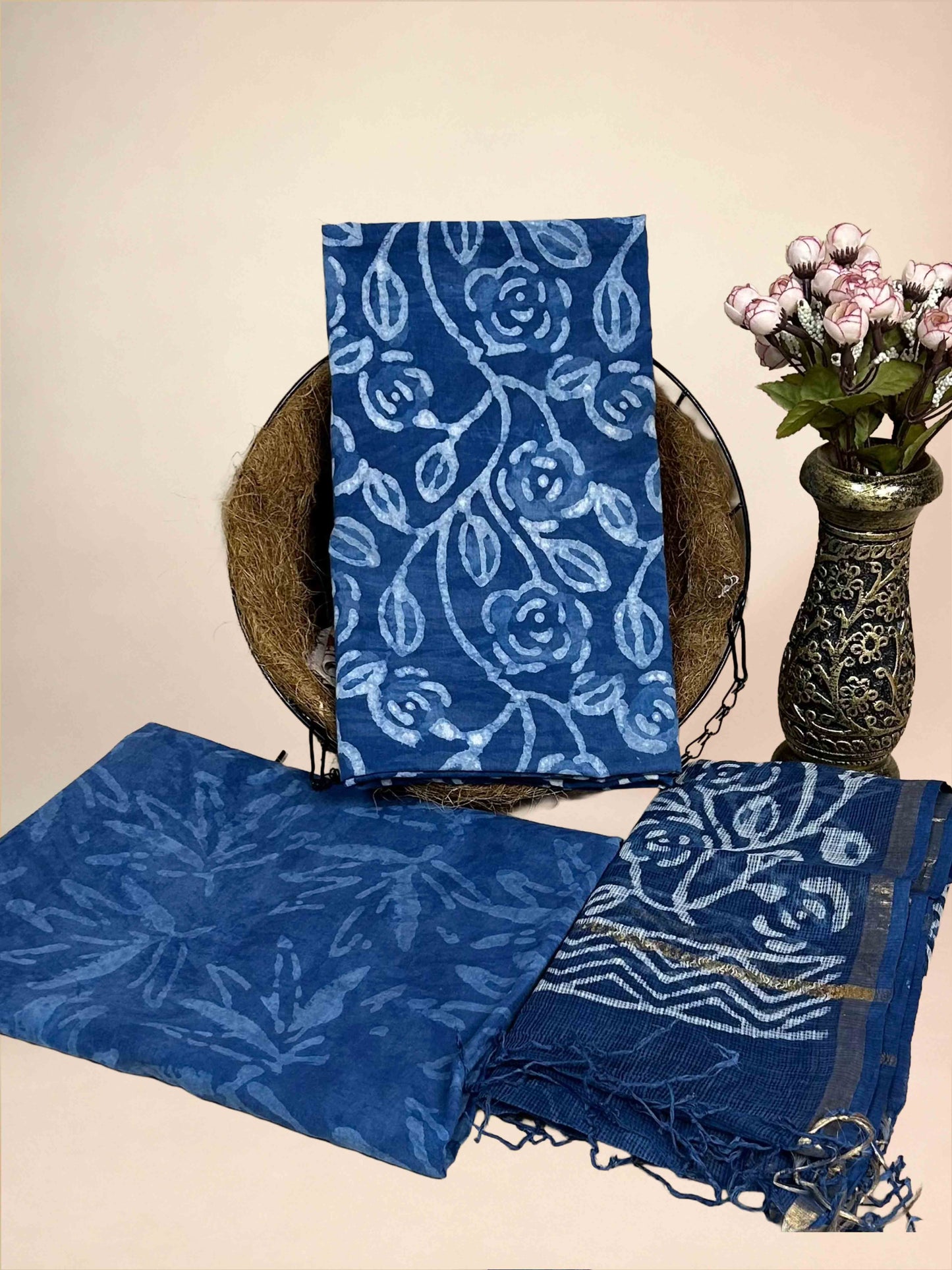 Indigo Blue Handblock Printed Cotton Suit Set