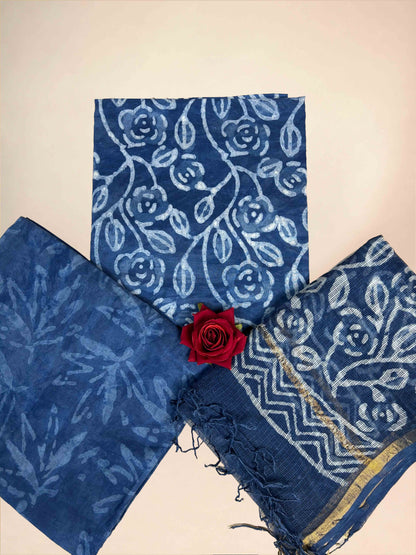 Indigo Blue Handblock Printed Cotton Suit Set