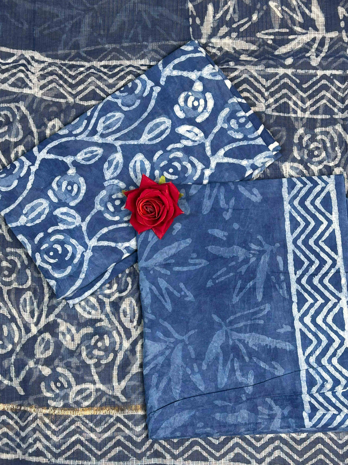 Indigo Blue Handblock Printed Cotton Suit Set