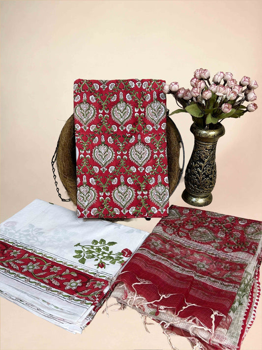 Crimson Kota Handblock Printed Cotton Suit Set